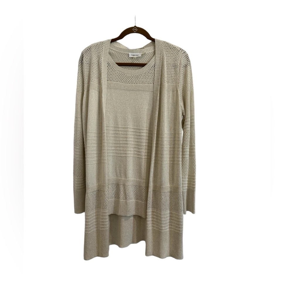Calvin Klein long sleeve cardigan set cream color, size M